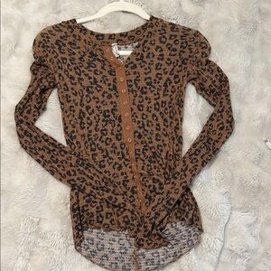 Leopard Print Ribbed Button-Front Top in Brown and Black - Free People